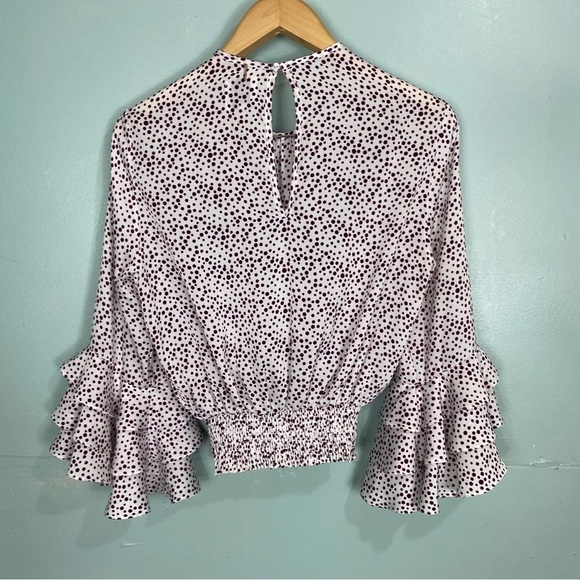 Misa Annabelle Polka Dot Blouse Purple White‎ Ruffle Sleeve Sz S - Picture 4 of 5